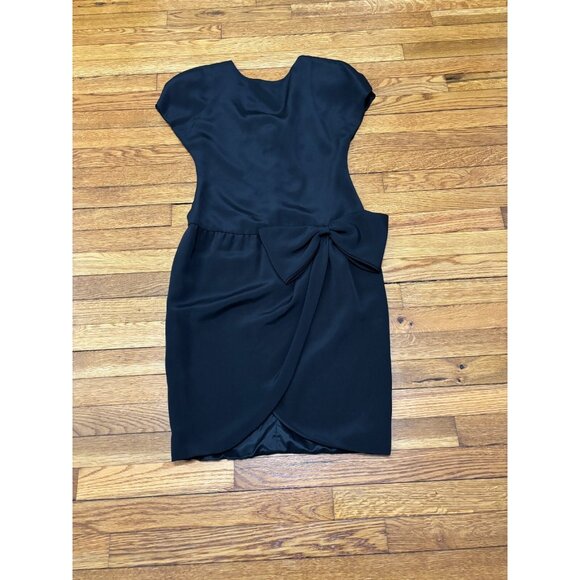 Vintage Christian Dior Robes Du Soir Womens Silk Dress Size 4 Black Bow Accent - Picture 1 of 11
